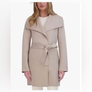 New Tahari Double Face Lightweight Wool Wrap Coat Size Large